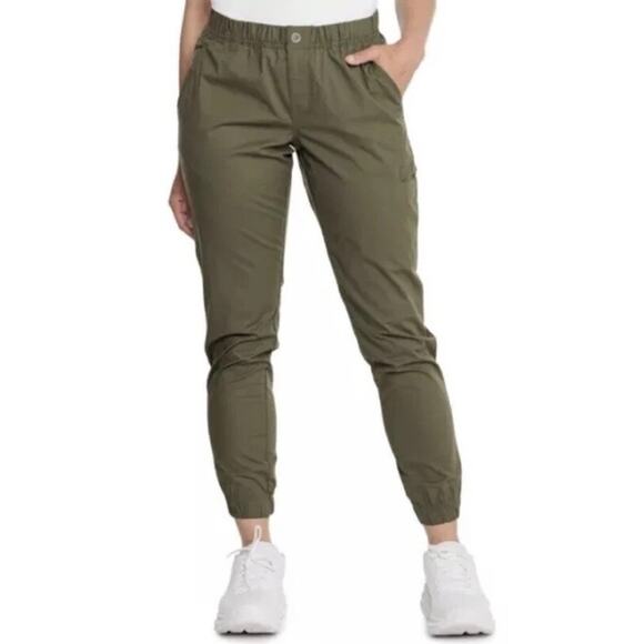 prAna Double Peak All Around Pants Elastic Waist Green Gray Pockets Hiking 12 - Picture 1 of 12